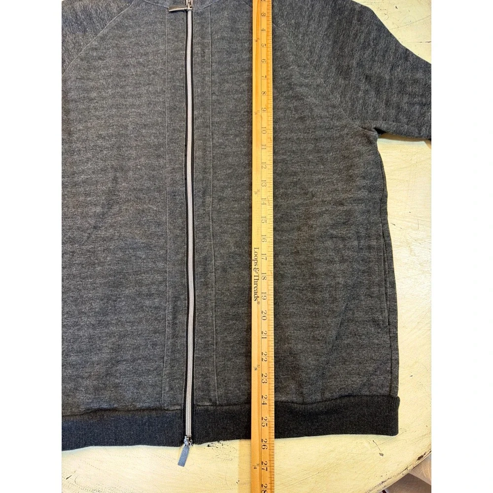 Straight Down Full Zip Sweater Mens Medium Gray Heathered Cotton Raglan Sleeve‎